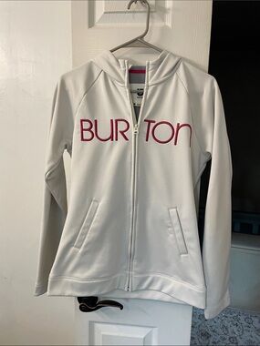Burton White Zip-Up Hoodie with Pink Logo